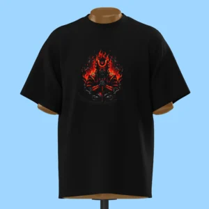 لباس طرح سامورایی قرمز در میان شعله های آتش